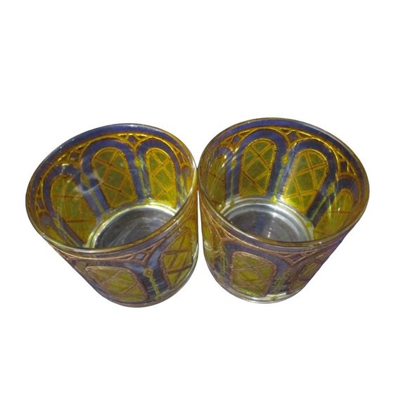 Mid Century Cocktail Martini Drinks Pitcher Set Stained Glass Yellow Gold EUC - Picture 15 of 16